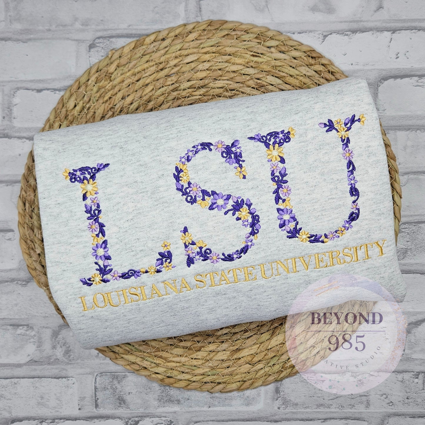 LSU Floral Embroidered Crewneck Sweatshirt