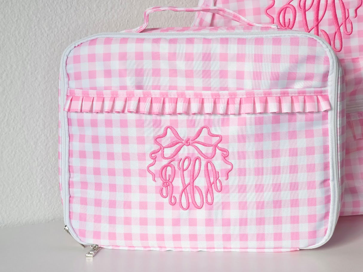 Gingham Lunch Bag with Ruffles | Pink Or Purple