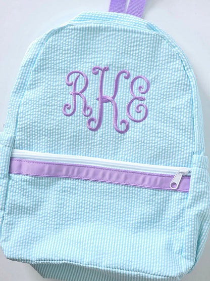 Mint Seersucker Backpack | Girls