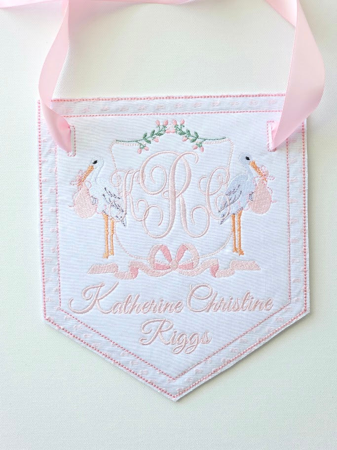 Heirloom Newborn Stork Door Hanger