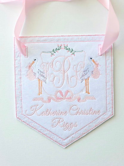 Heirloom Newborn Stork Door Hanger