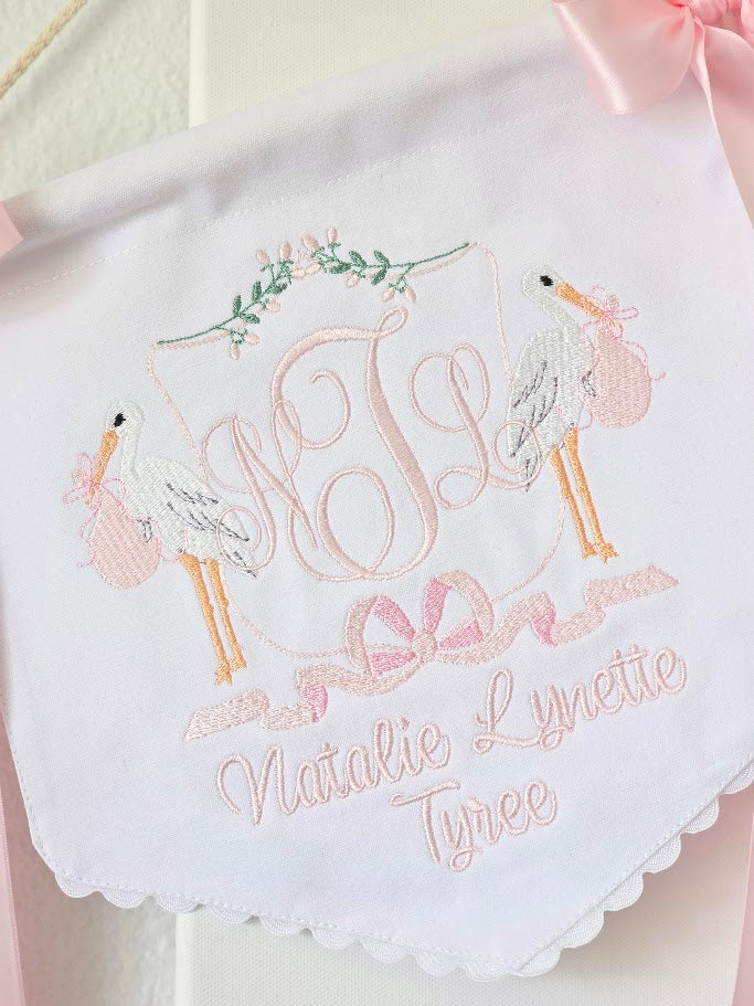 Heirloom Newborn Stork Door Hanger