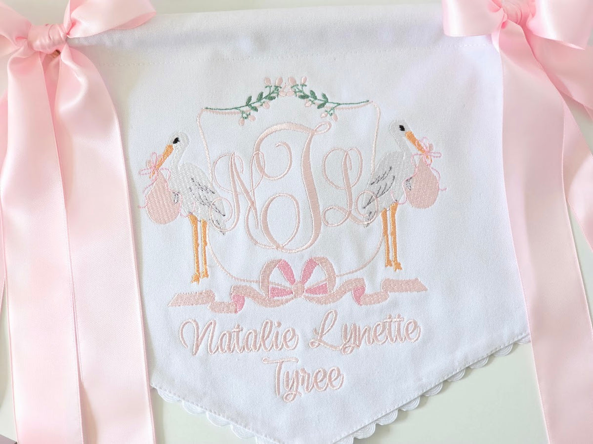 Heirloom Newborn Stork Door Hanger