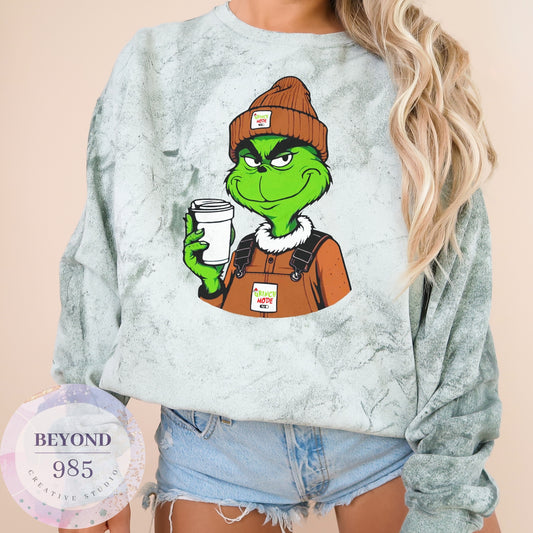 Grinch with Coffee Sweatshirt - Comfort Colors Sweatshirt