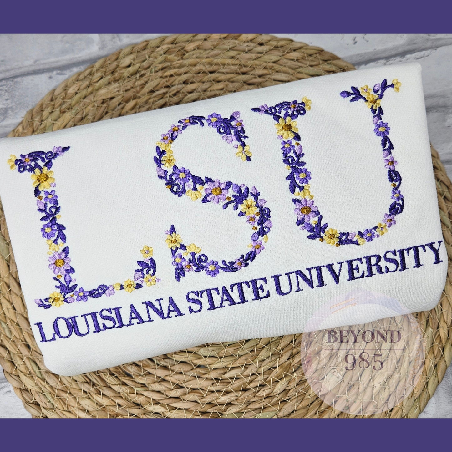 LSU Floral Embroidered Crewneck Sweatshirt