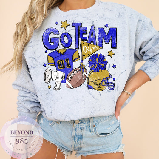 Go Team Blue and Gold Sweatshirt - Football - Comfort Colors Sweatshirt