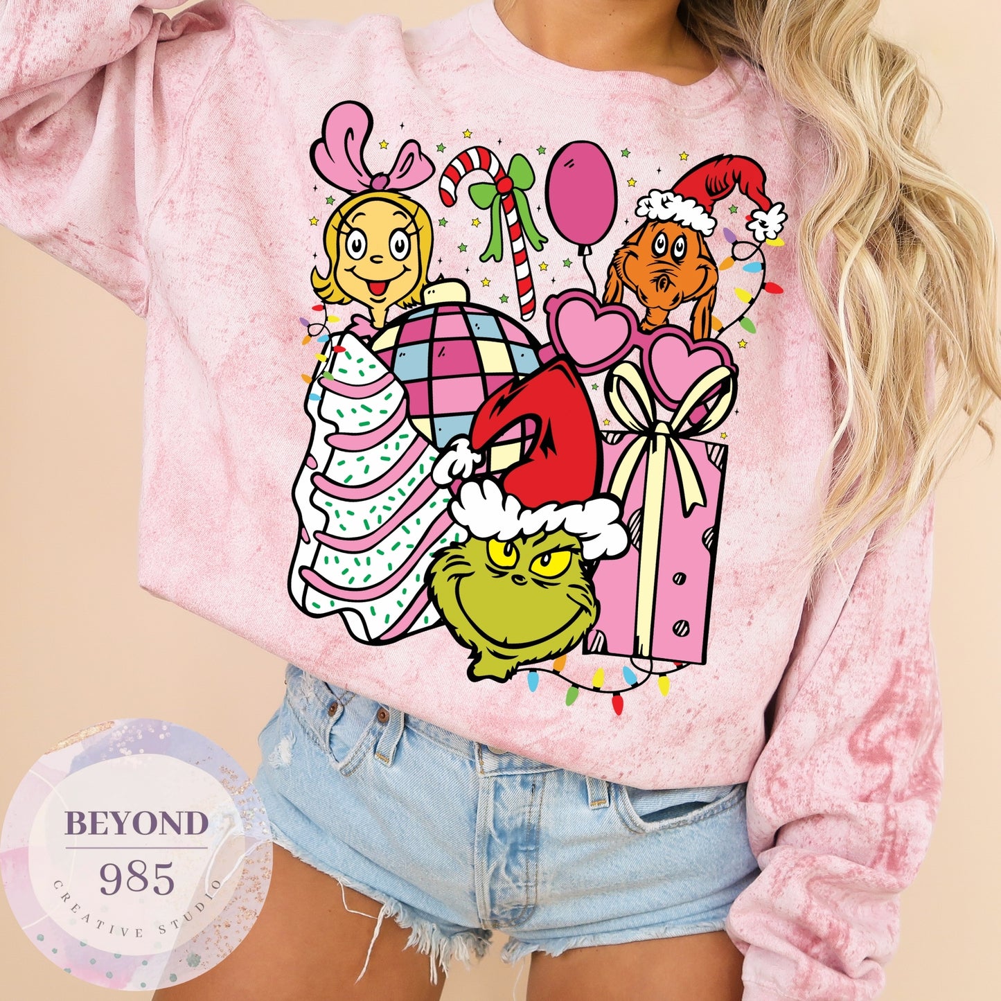 Preppy in Pinks Grinch Comfort Colors Sweatshirt