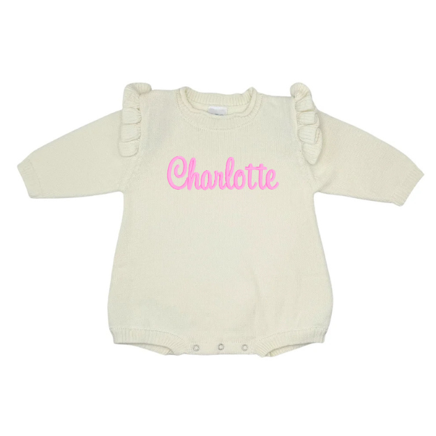 Embroidered Rollneck Knit Newborn Romper