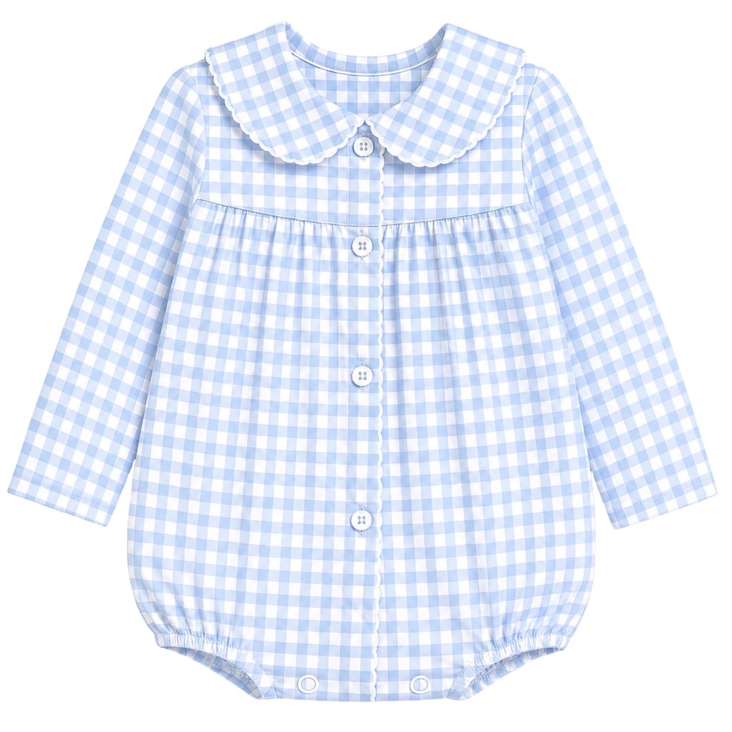 Boys Blue Gingham Long Sleeve Bubble