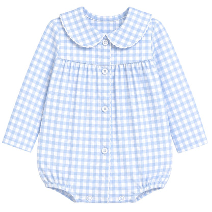 Boys Blue Gingham Long Sleeve Bubble