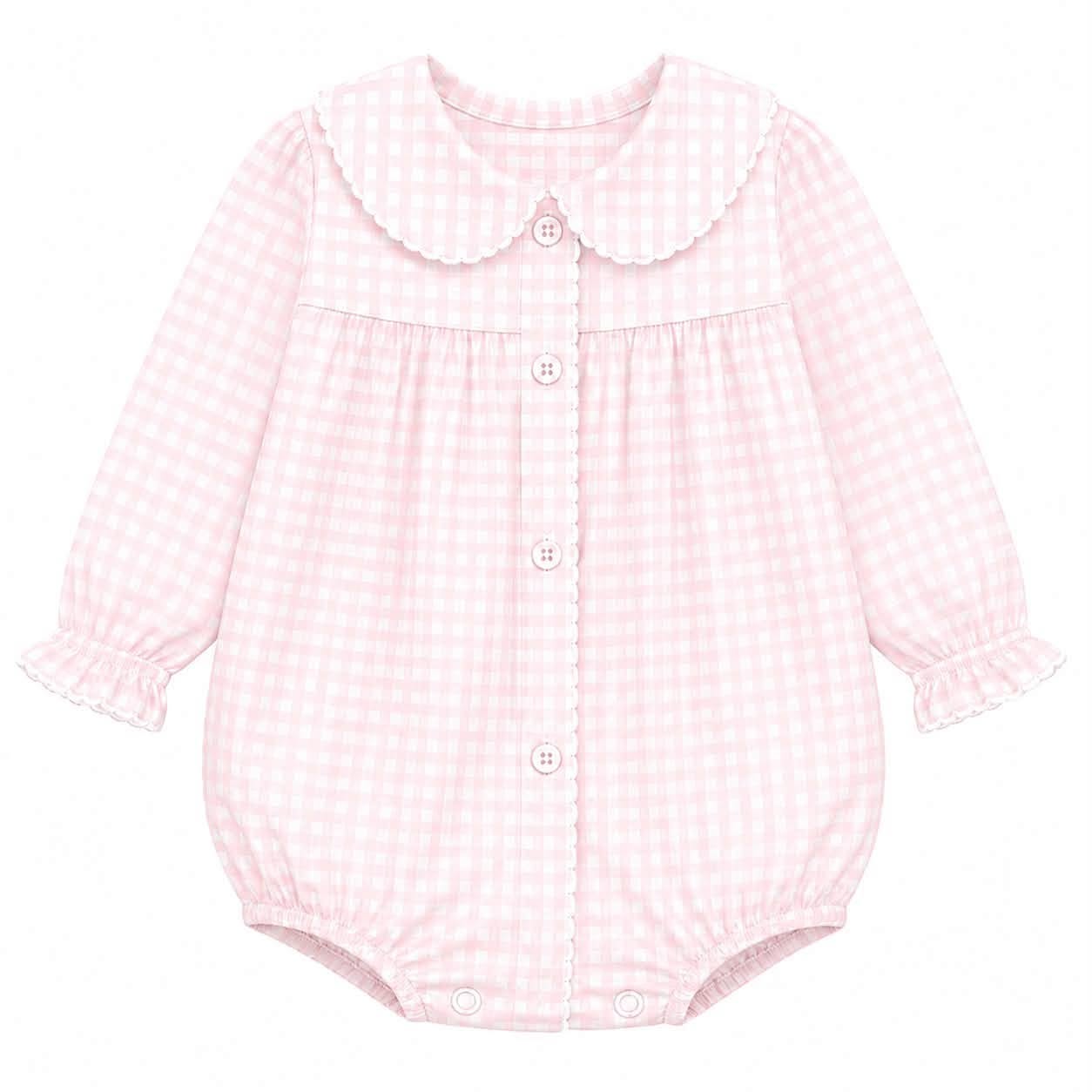 Girls Pink Gingham Long Sleeve Bubble