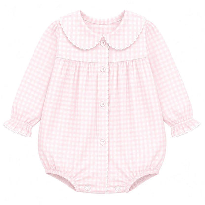 Girls Pink Gingham Long Sleeve Bubble
