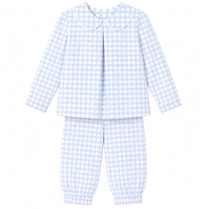 Boys Blue Gingham Pleated Pants Set
