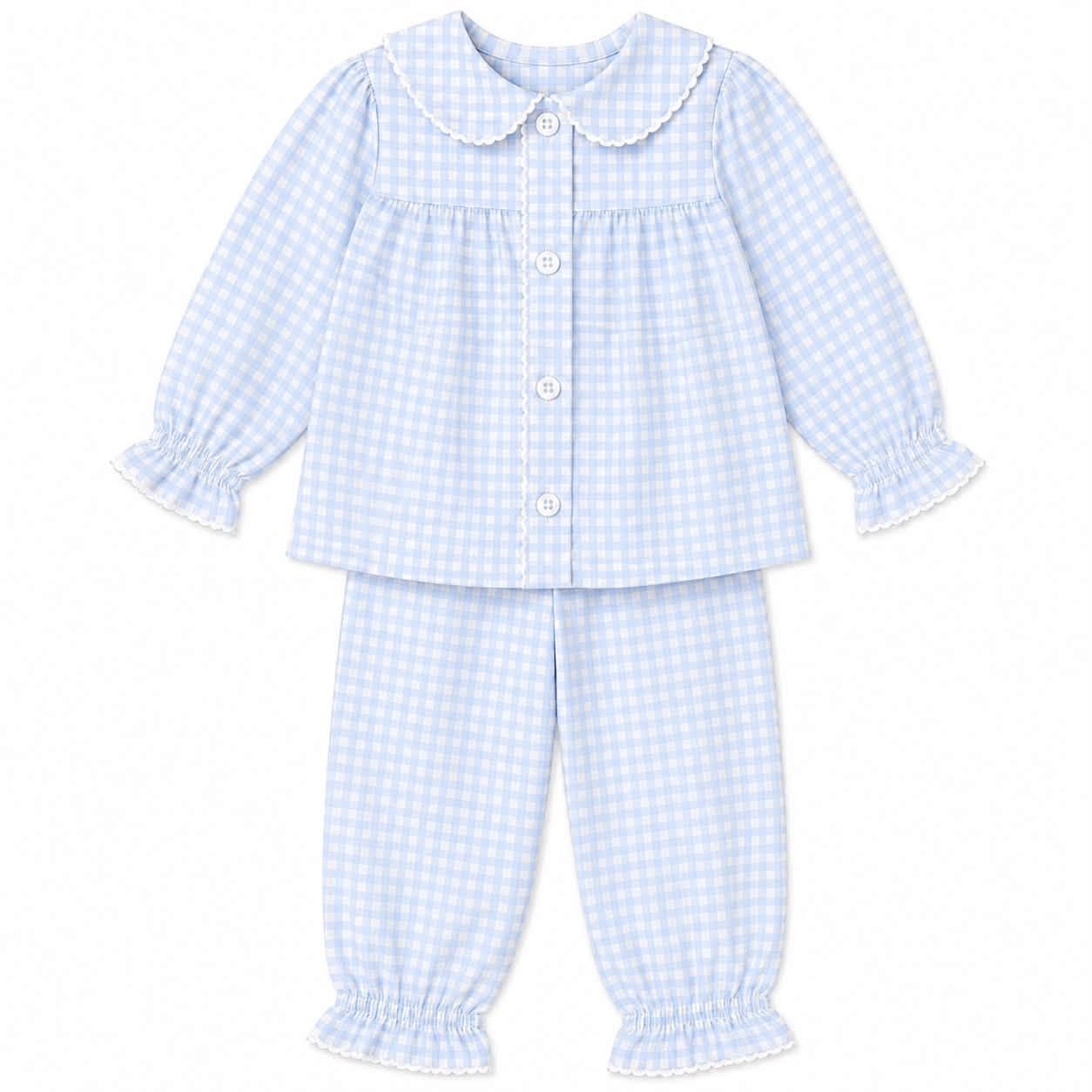 Girls Blue Gingham Ruffle Pants Set