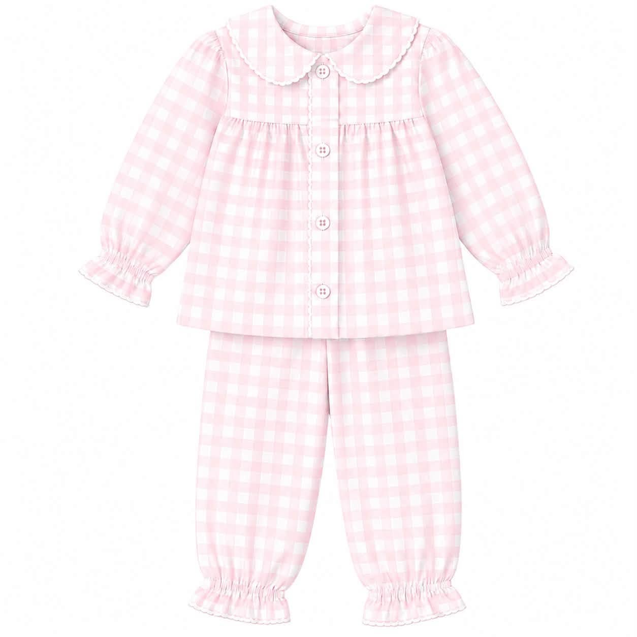 Girls Pink Gingham Pants Set