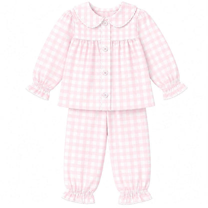 Girls Pink Gingham Pants Set