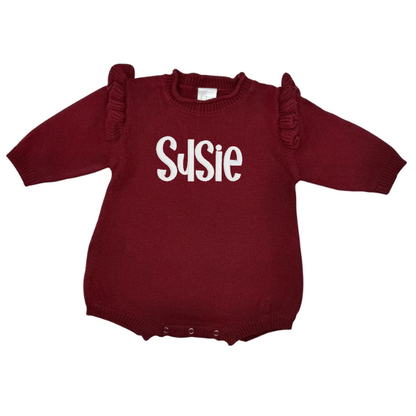 Embroidered Rollneck Knit Newborn Romper