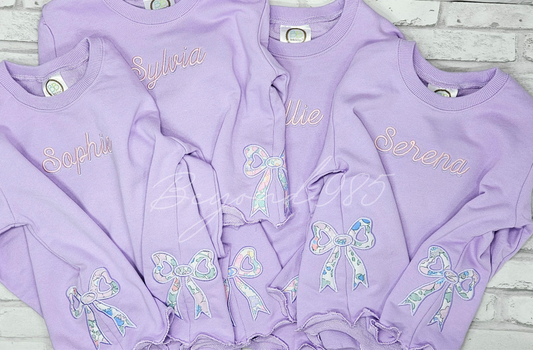 Monogrammed Side Bow Sweatshirts Shadow Font