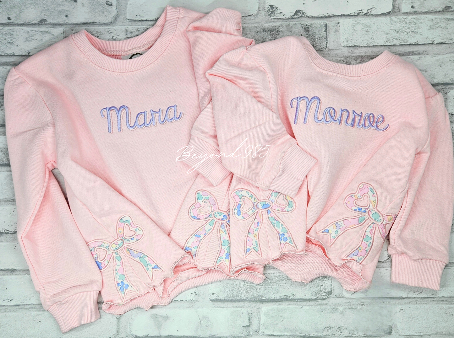 Monogrammed Side Bow Sweatshirts Shadow Font