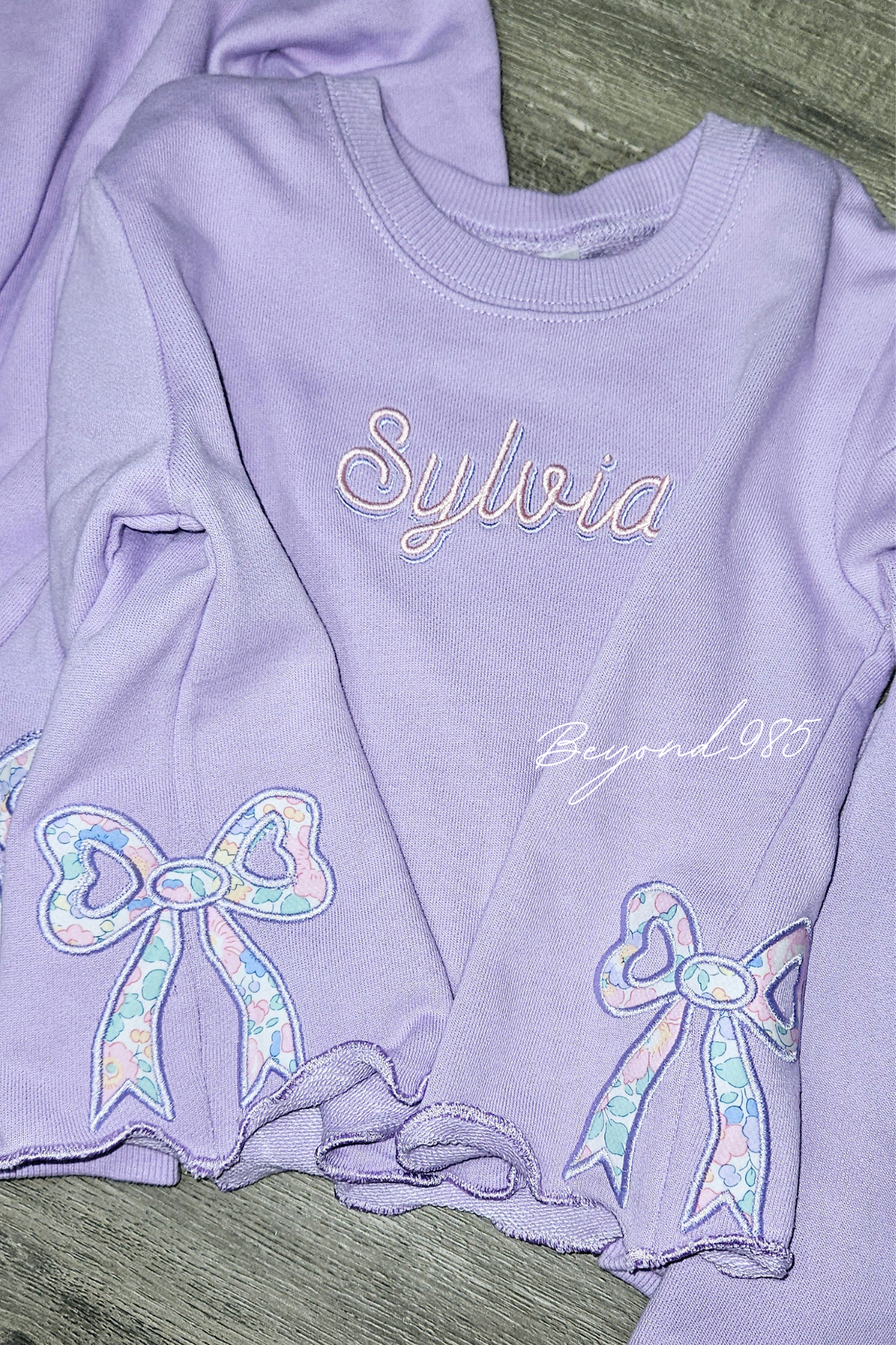Monogrammed Side Bow Sweatshirts Shadow Font