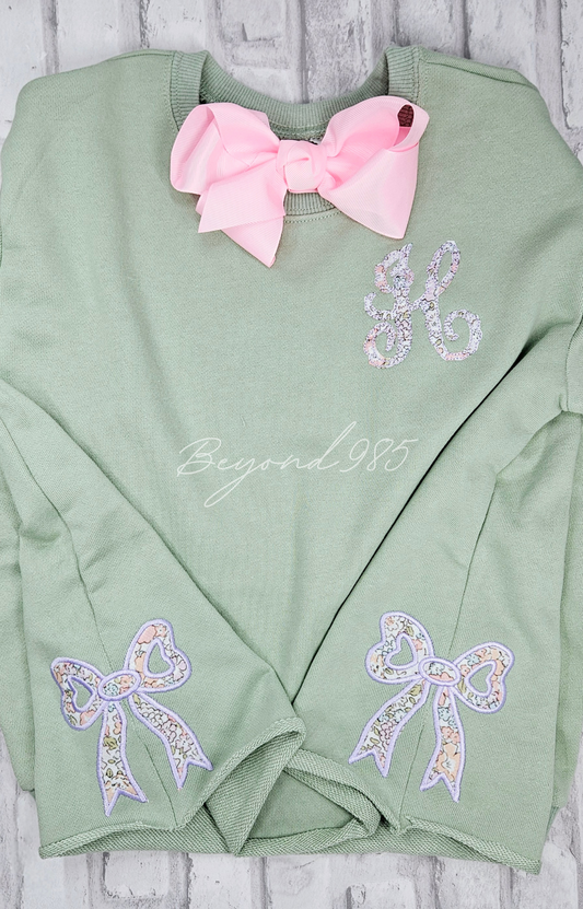 Monogrammed Side Bow Sweatshirts Bliss Font