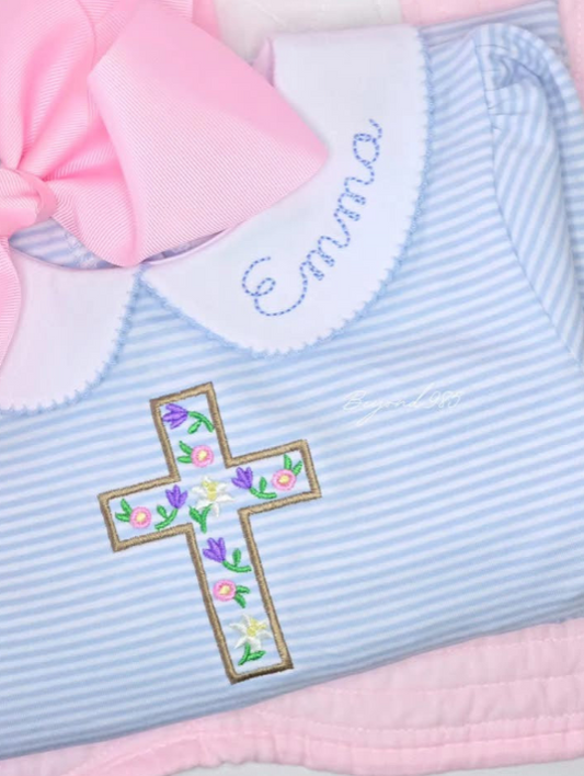 Floral Cross Easter Dress with Peter Pan Collar