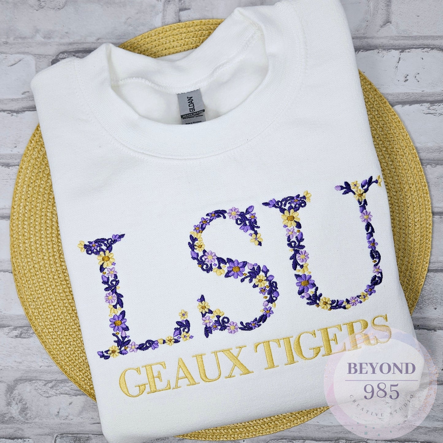 LSU Floral Embroidered Crewneck Sweatshirt