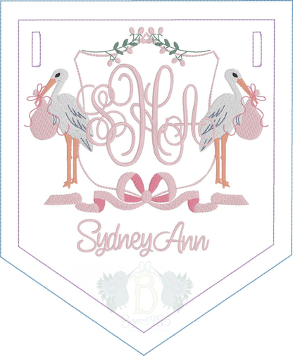Newborn Pennant Door Hanger | Double Stork
