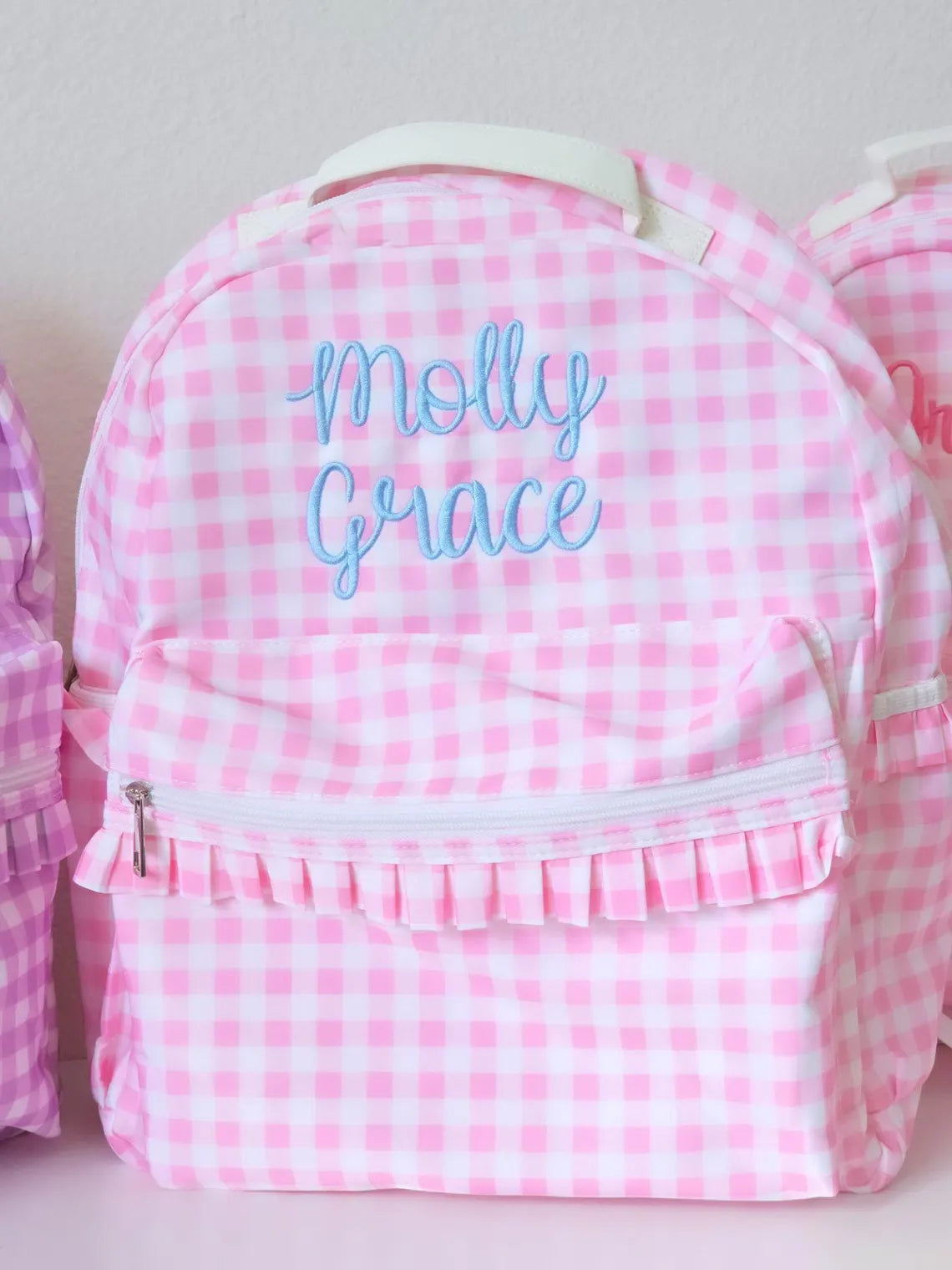 Pink Gingham Backpacks  with Ruffles