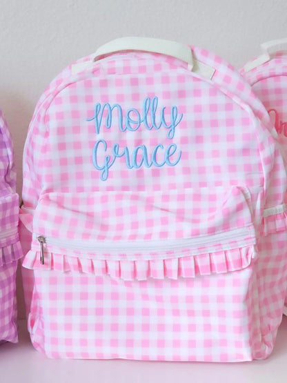 Pink Gingham Backpacks  with Ruffles