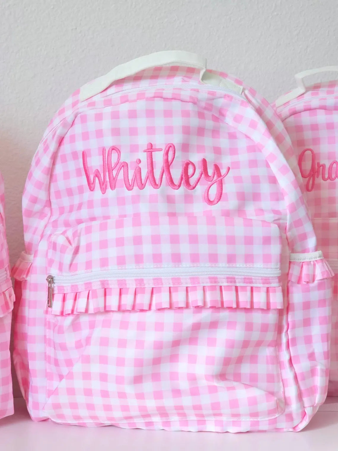 Pink Gingham Backpacks  with Ruffles