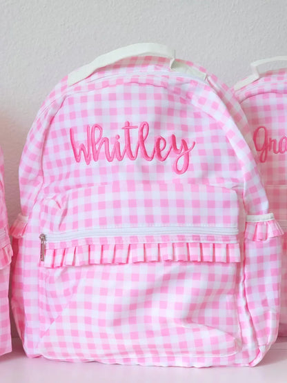 Pink Gingham Backpacks  with Ruffles
