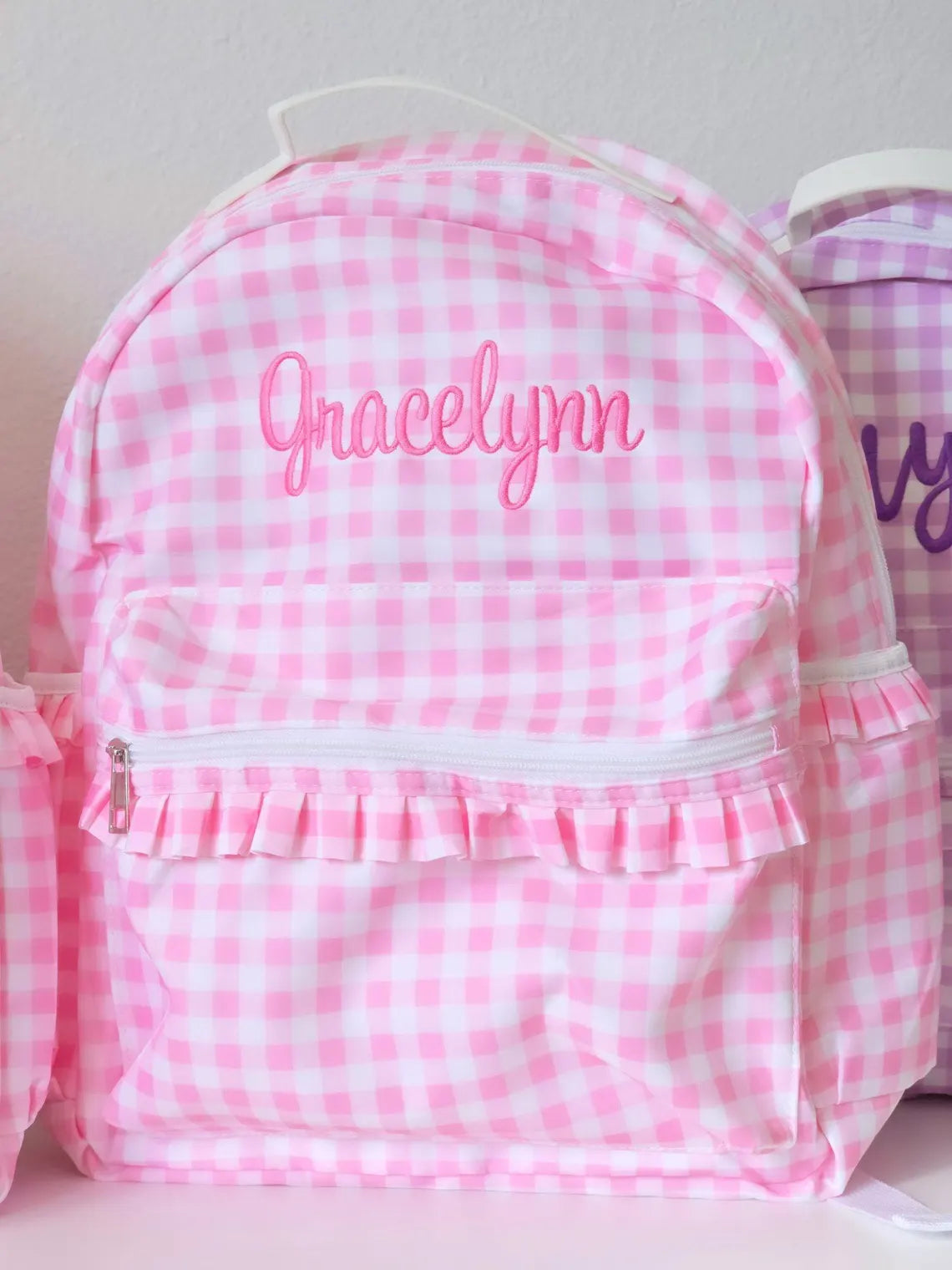 Pink Gingham Backpacks  with Ruffles