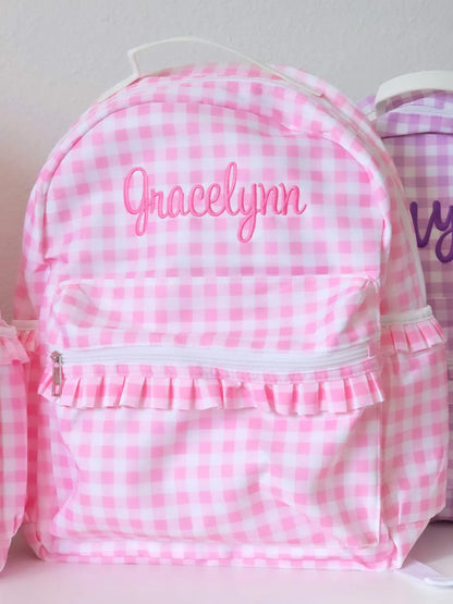 Pink Gingham Backpacks  with Ruffles