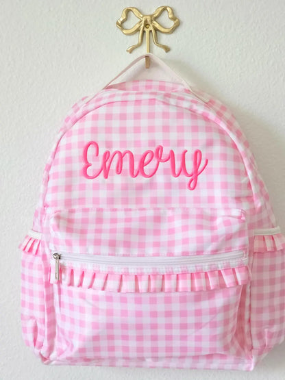 Pink Gingham Backpacks  with Ruffles