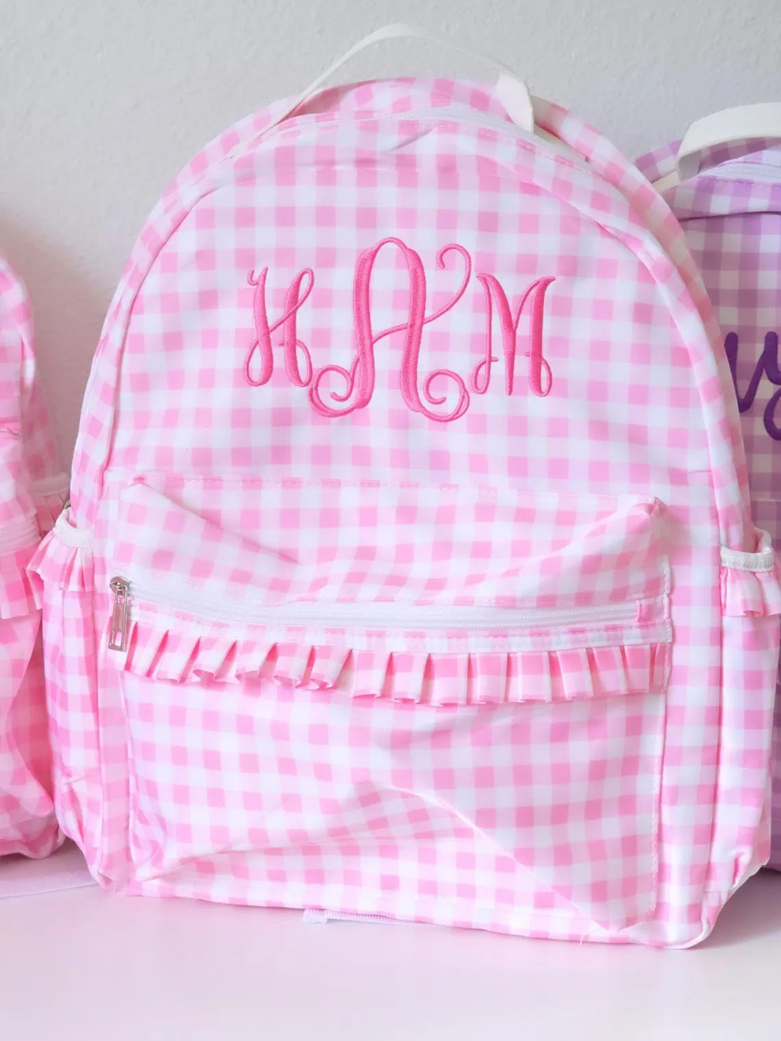 Pink Gingham Backpacks  with Ruffles