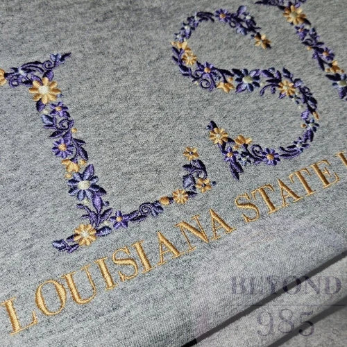 LSU Floral Embroidered Crewneck Sweatshirt