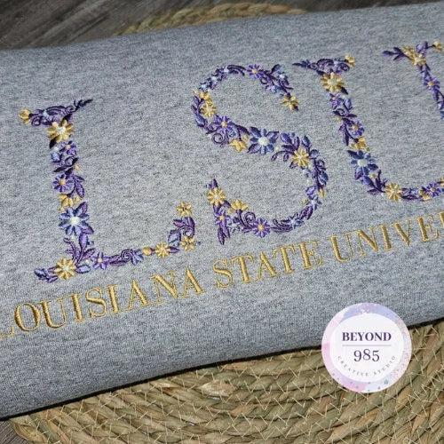 LSU Floral Embroidered Crewneck Sweatshirt