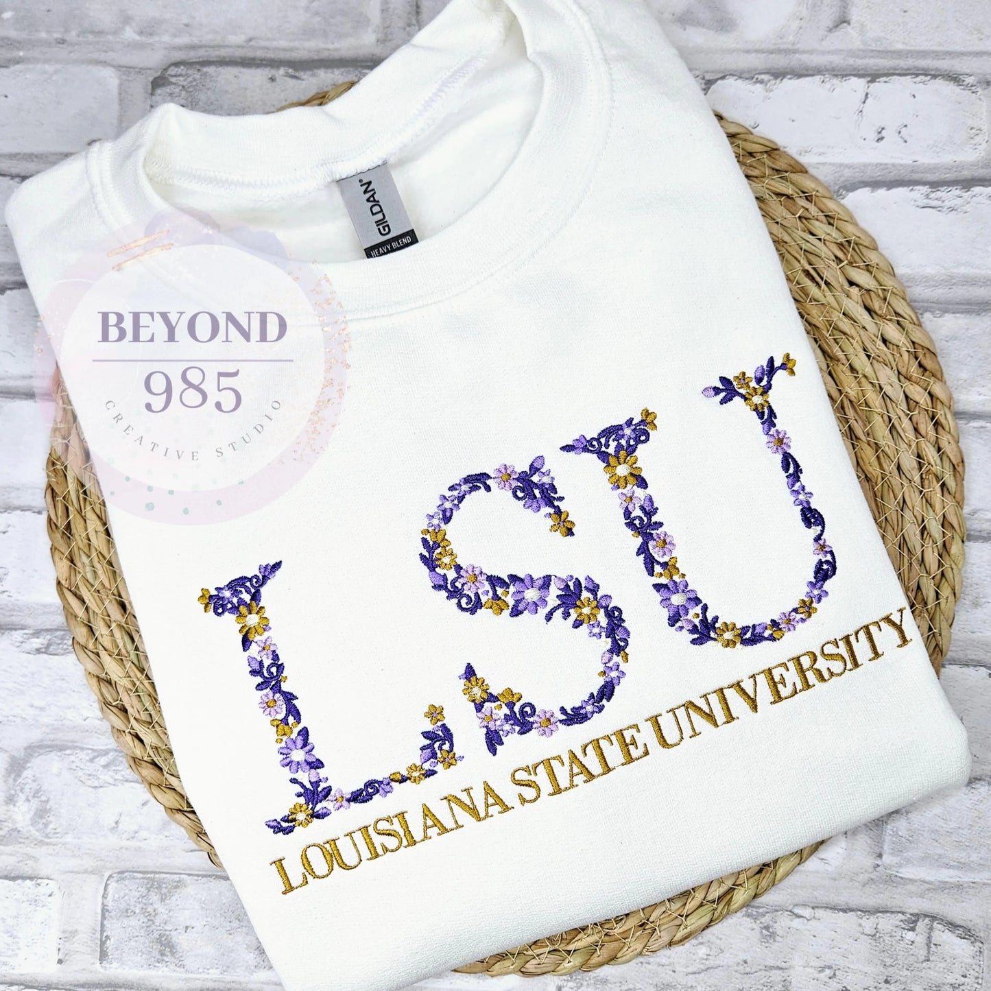 LSU Floral Embroidered Crewneck Sweatshirt