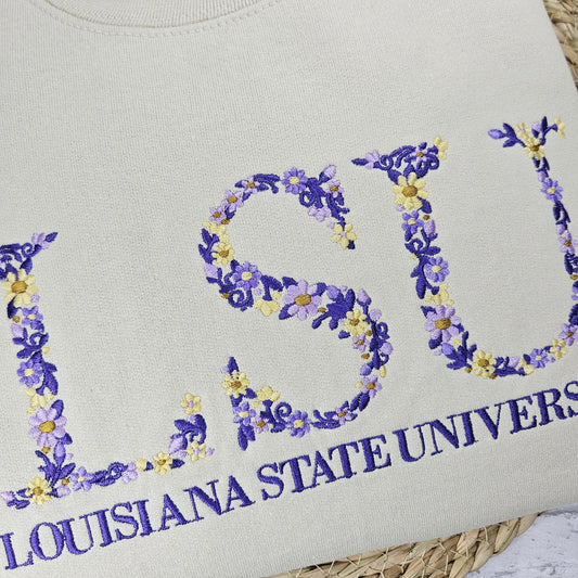 LSU Floral Embroidered Crewneck Sweatshirt