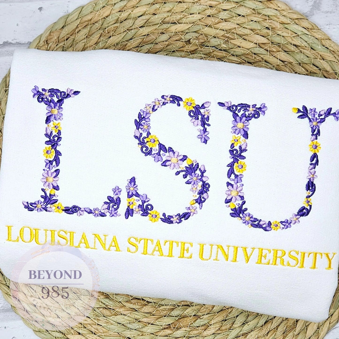 LSU Floral Embroidered Crewneck Sweatshirt