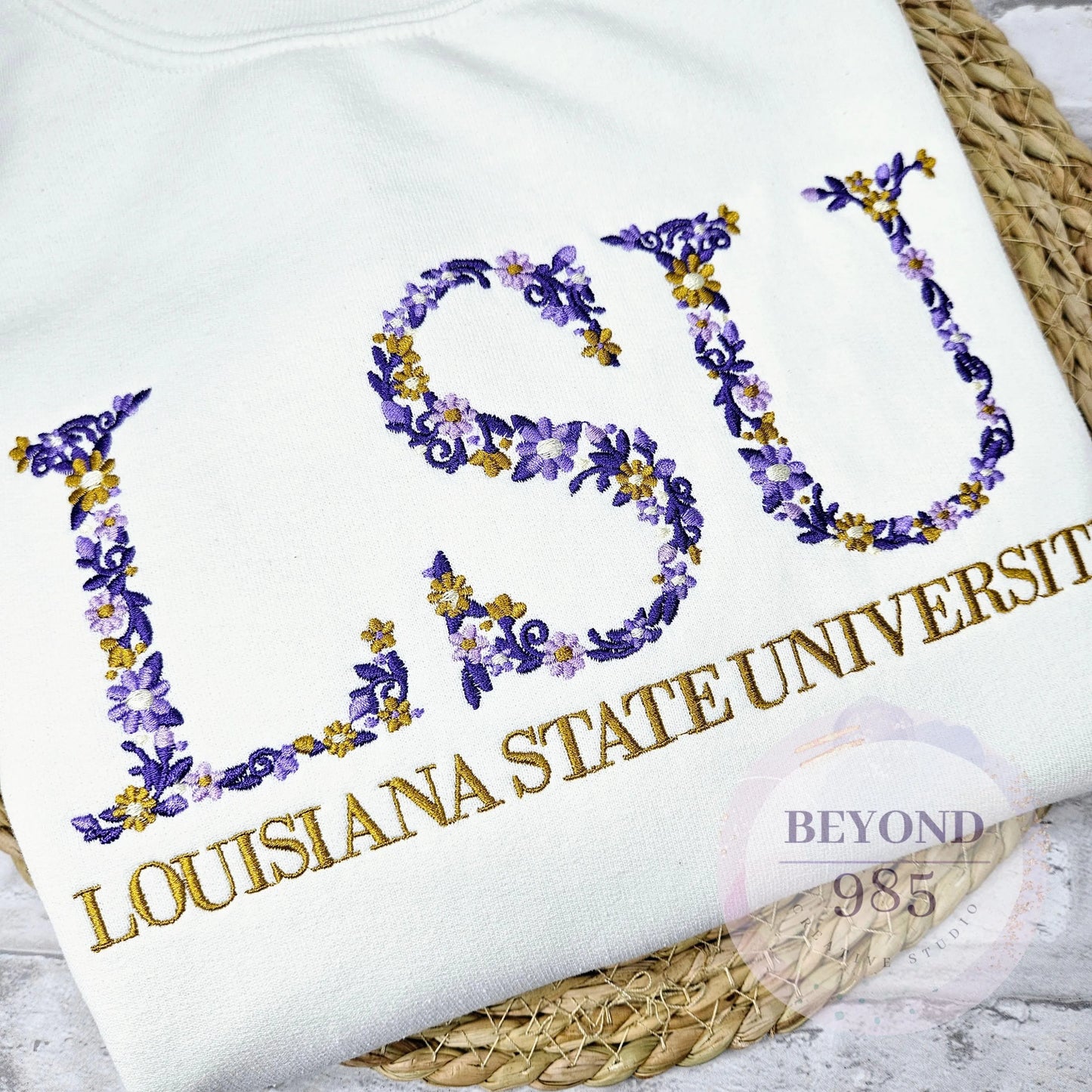 LSU Floral Embroidered Crewneck Sweatshirt