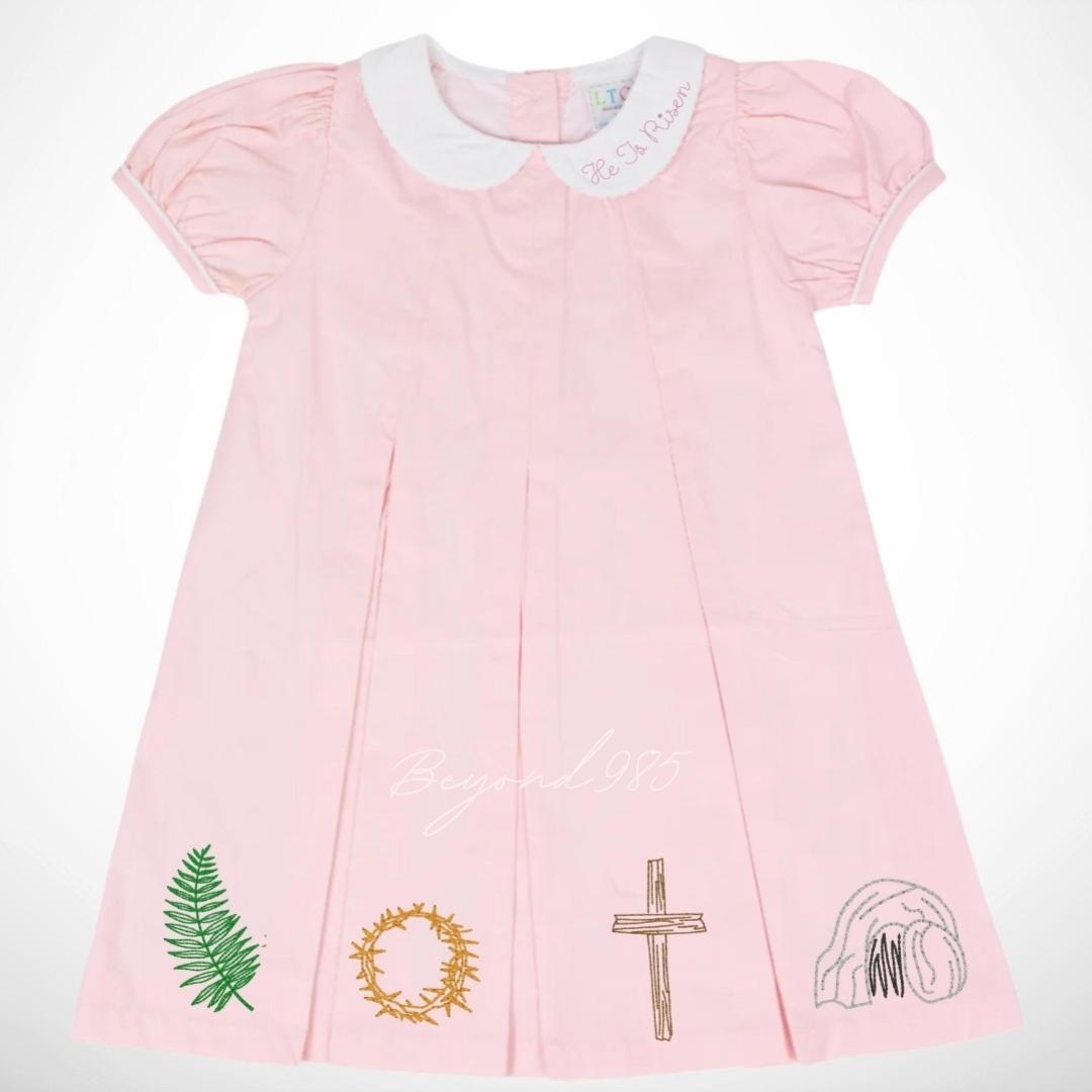 Easter Pleated Woven Dress - He His Risen
