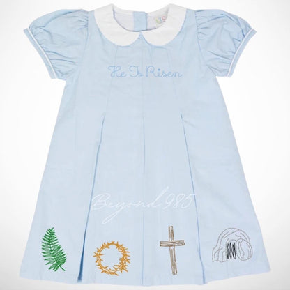Easter Pleated Woven Dress - He His Risen