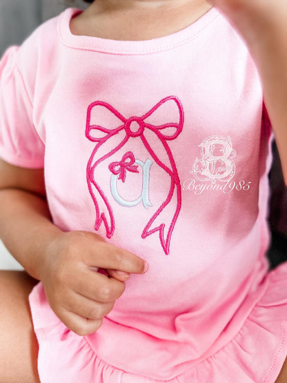 Girls Bow Monogrammed Ruffle Shirt