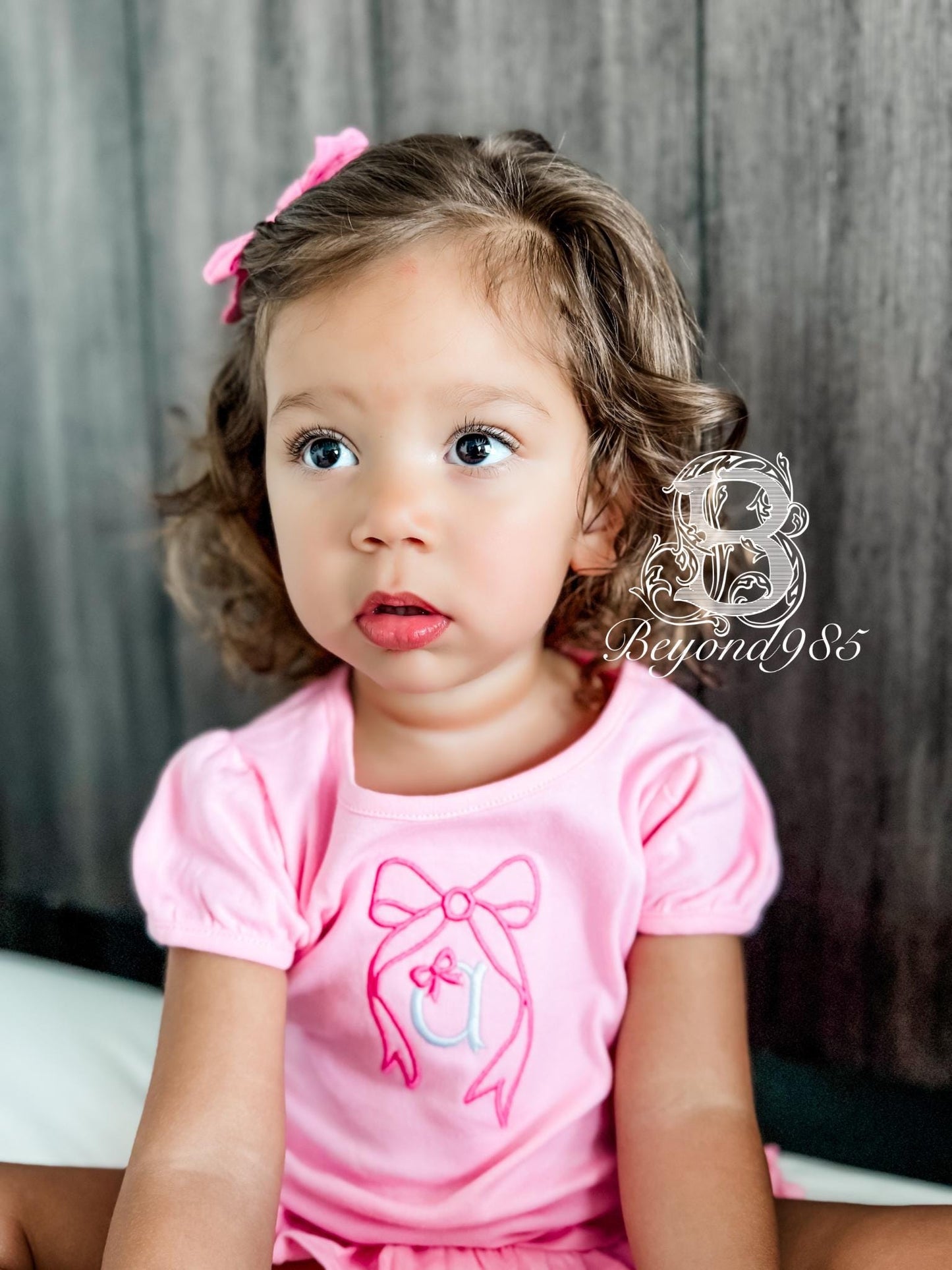 Girls Bow Monogrammed Ruffle Shirt