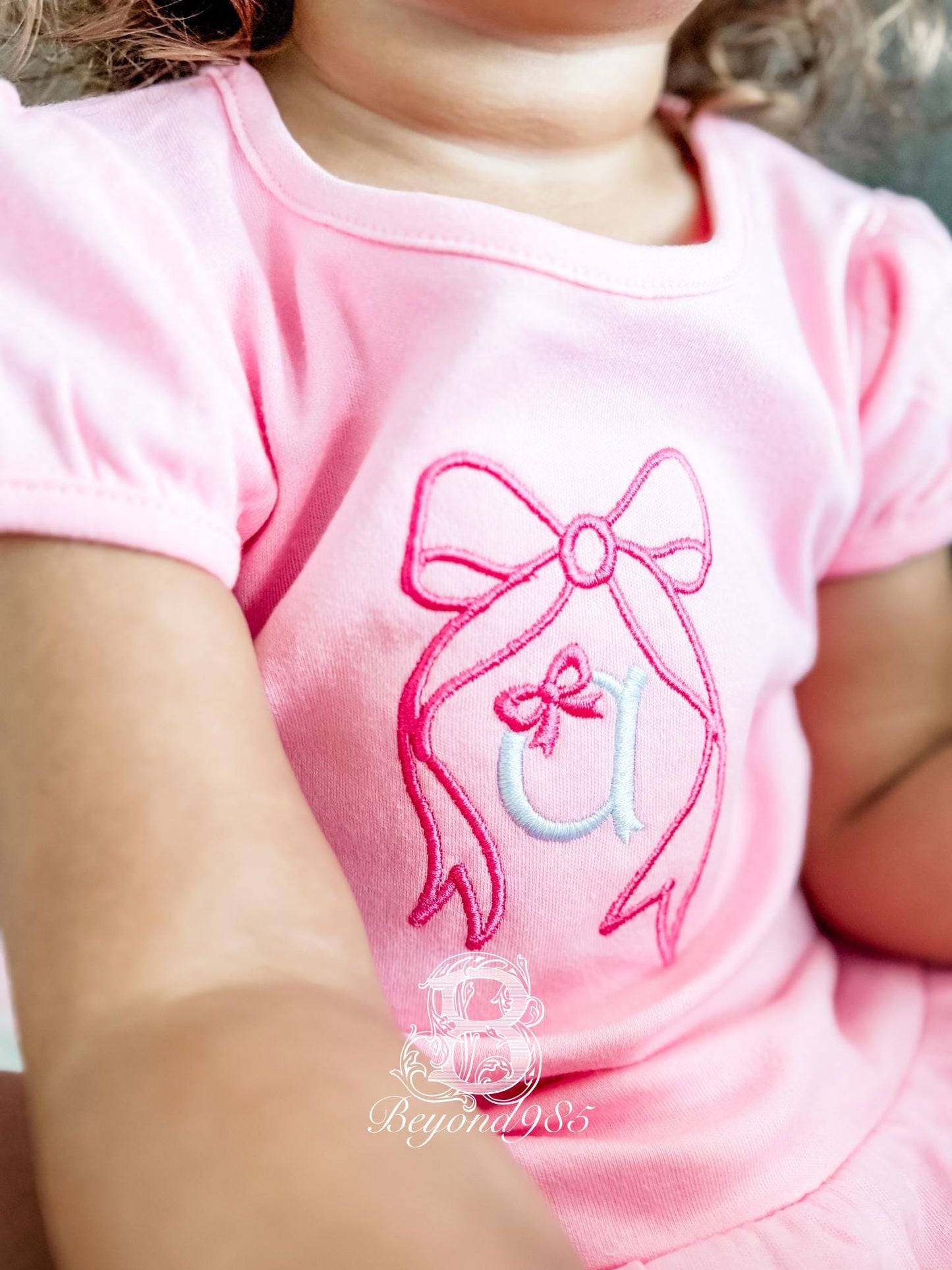 Girls Bow Monogrammed Ruffle Shirt