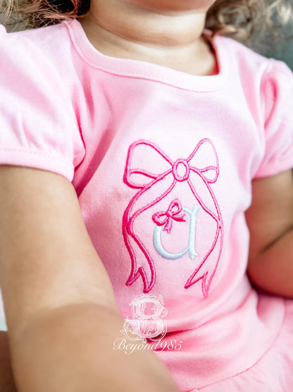 Girls Bow Monogrammed Ruffle Shirt