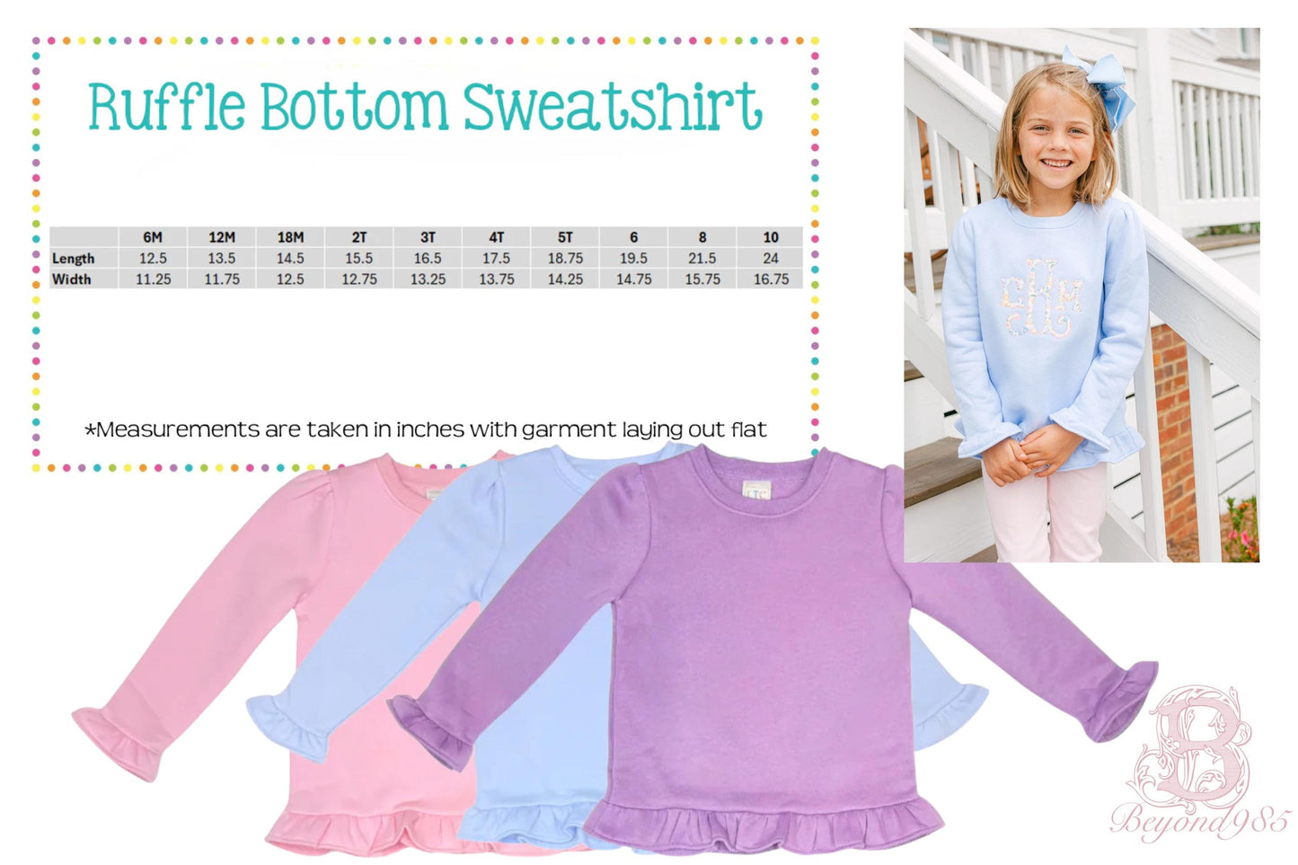 Girls Ruffle Bottom Sweatshirt with Pockets