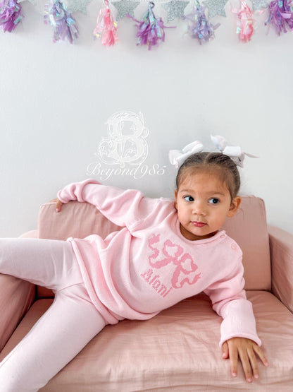 Pink Roll Neck Sweater with Pink Heirloom Bow